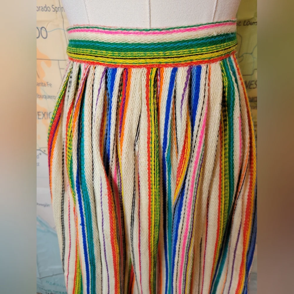 Vintage 1970s Hand Sewn Striped Long Maxi Skirt Surfer Girl Bohemian - Picture 2 of 13
